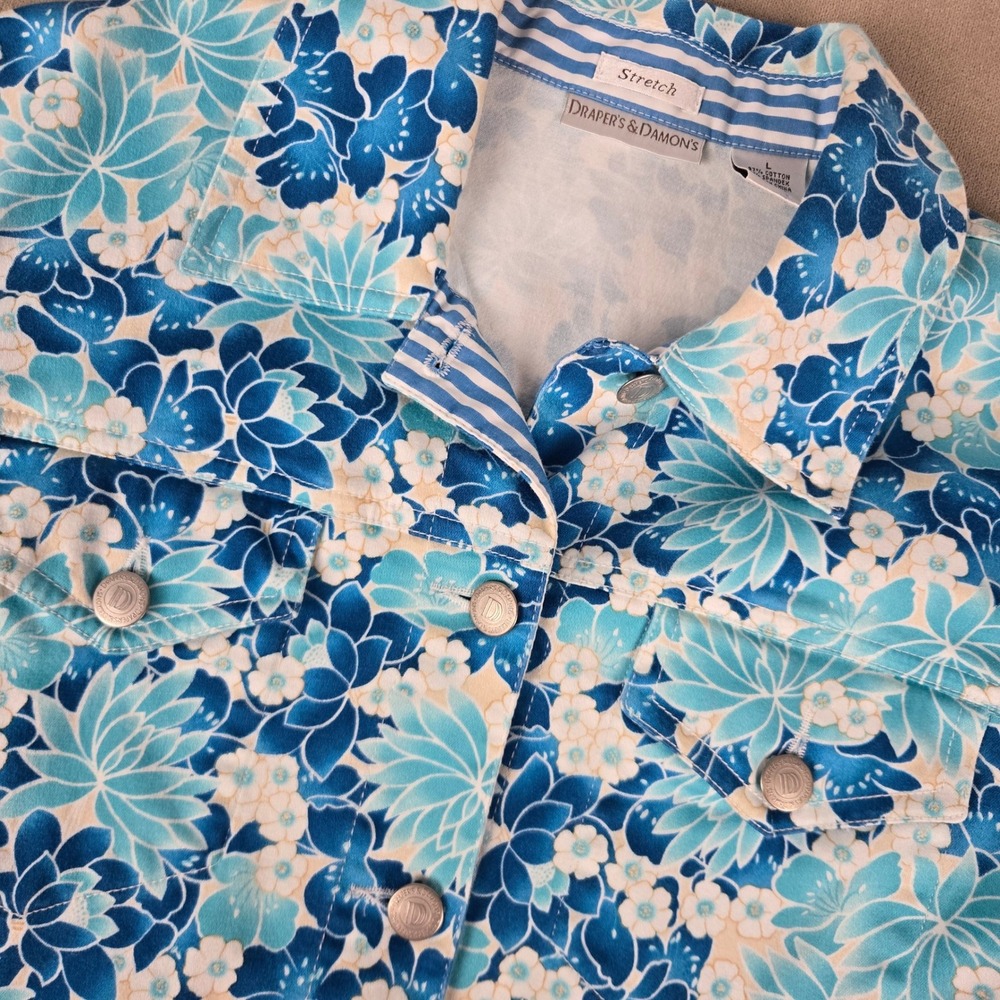 Drapers & Damons Womens Large Blue Floral Stretch Jacket Cotton Grandmacore